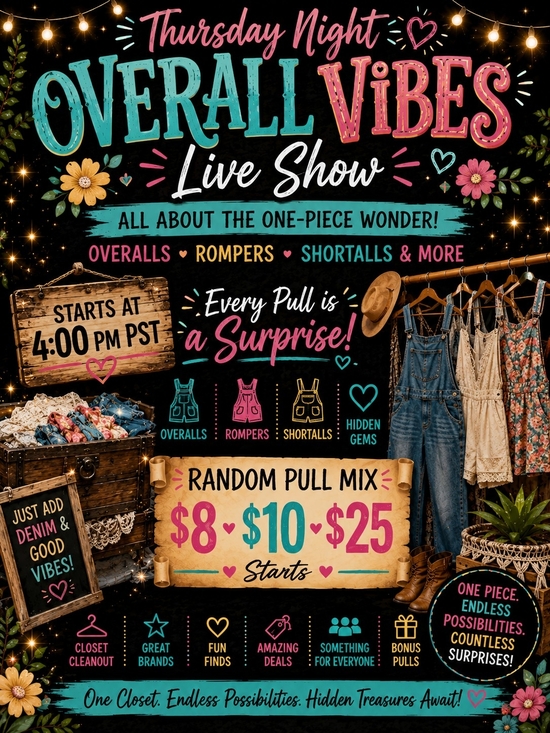 Source Unknown Denim - Overall/Rompers Obsessed Live SHOW! Thursday 4:00 PM PST JOIN 4 A FUN SHARE SHOW